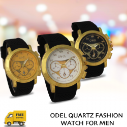 3 Pcs Odel quartz Fashion Watch For Men, DC998, Black Dial, Gold Dial, White Dial